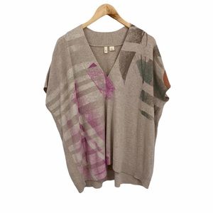 Anthropologie Moth beige print v-neck sweater